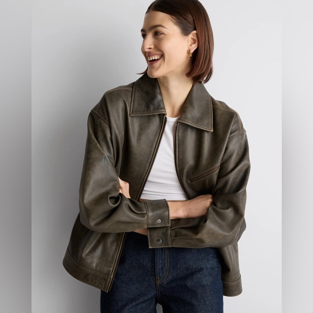 Quince 100% Leather Oversized Bomber Jacket Size XS